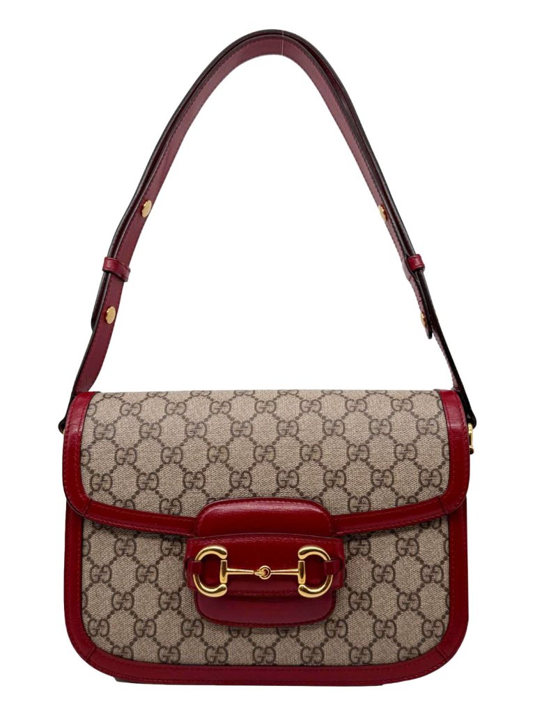 Gucci Horsebit 1955 Gg Supreme Canvas Shoulder Bag Red 602204